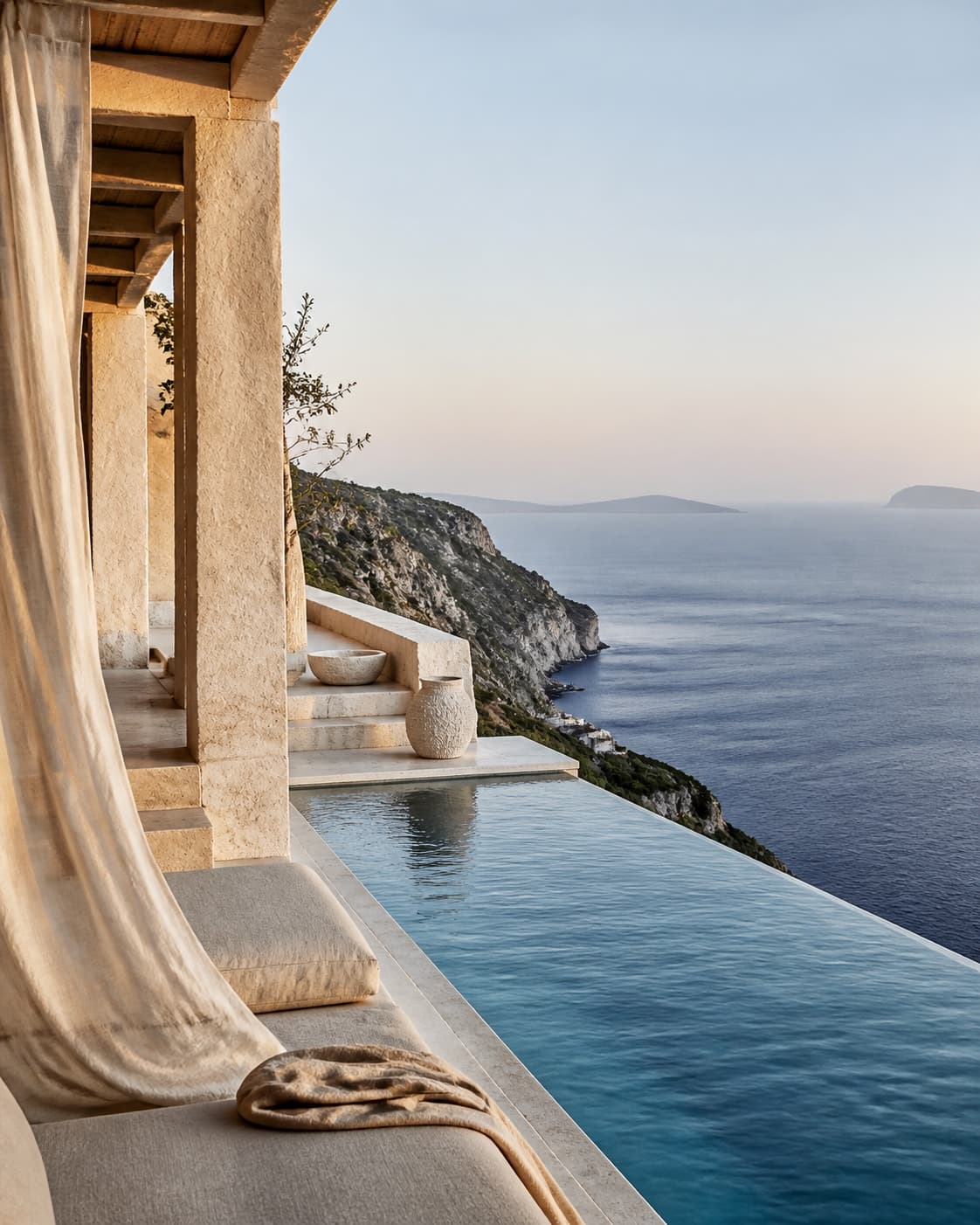 A secluded Mediterranean terrace overlooking the sea